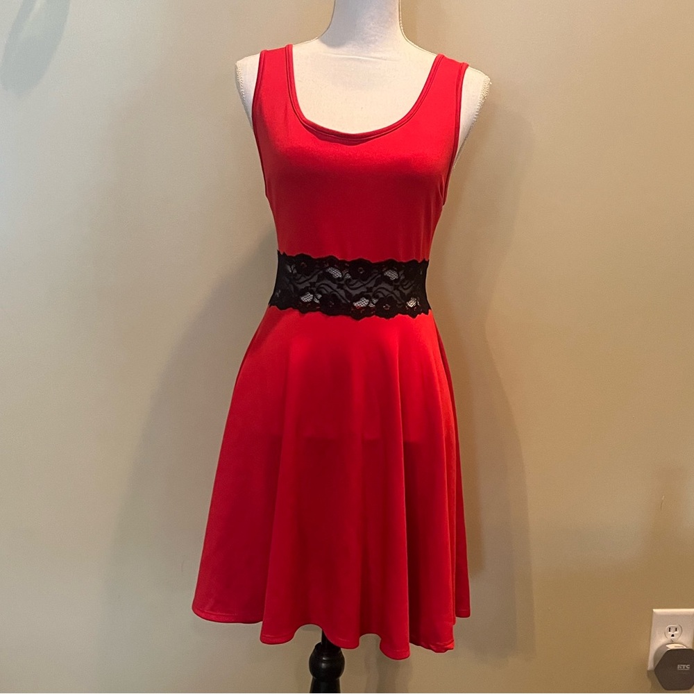 Wild Daisy: Red dress and black Lace Sleeveless Mini Dress (WOMEN XL) **NO TAG**